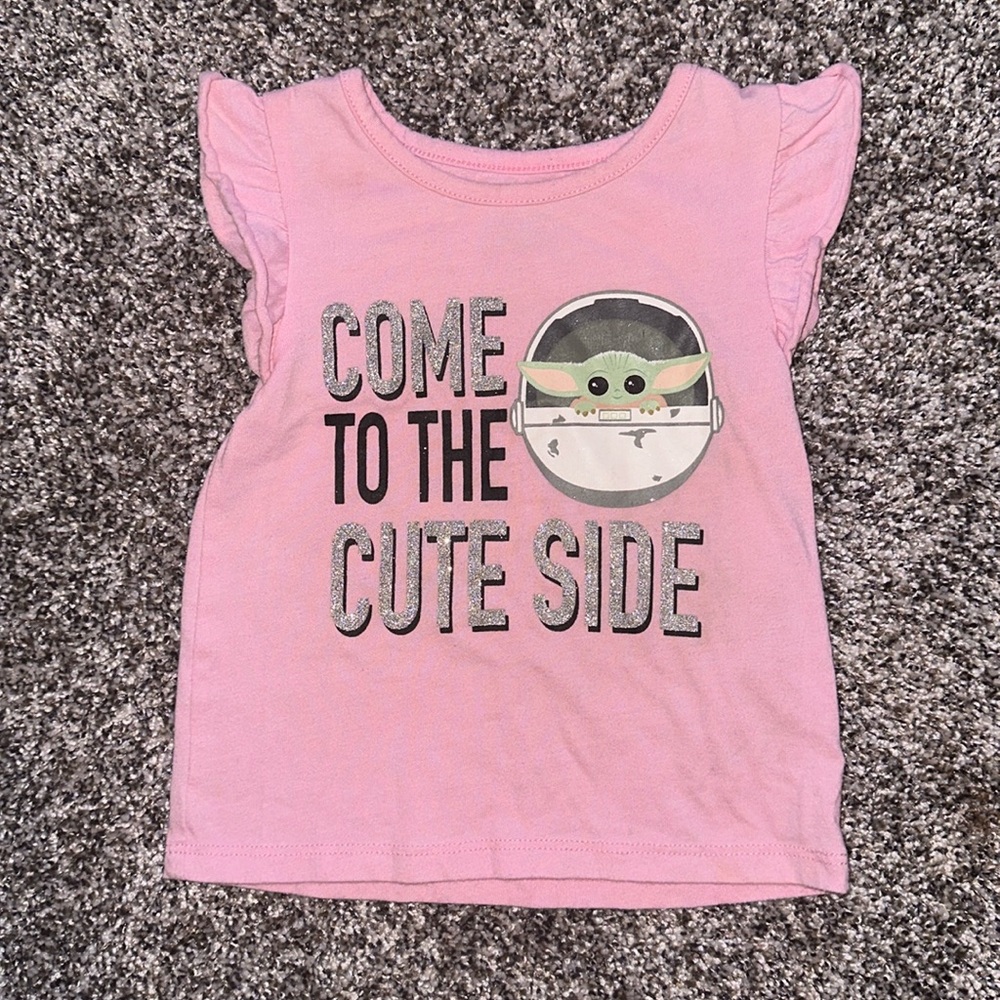 Star Wars Baby Yoda Pink Short Sleeve Shirt Size 2T Good Condition